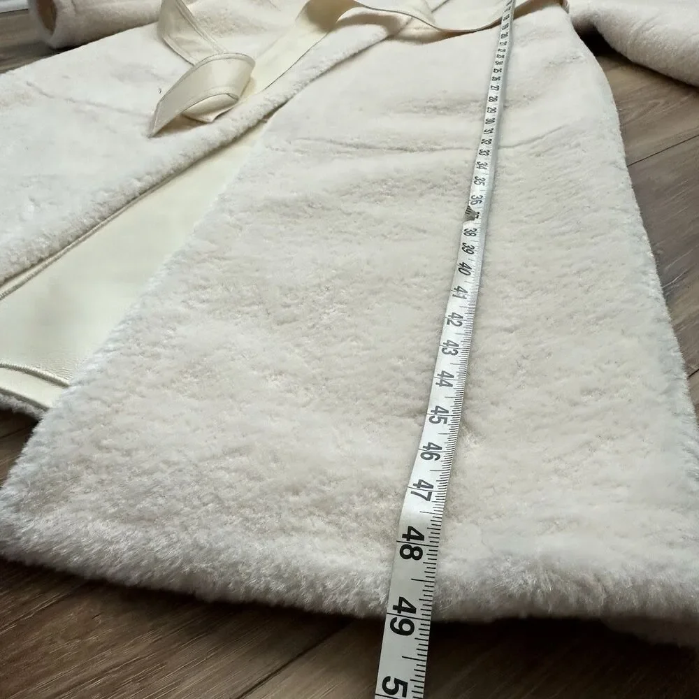 ZARA ZW Collection Faux Fur Belted Long Coat Cream Ecru Medium 4360/257 NWT